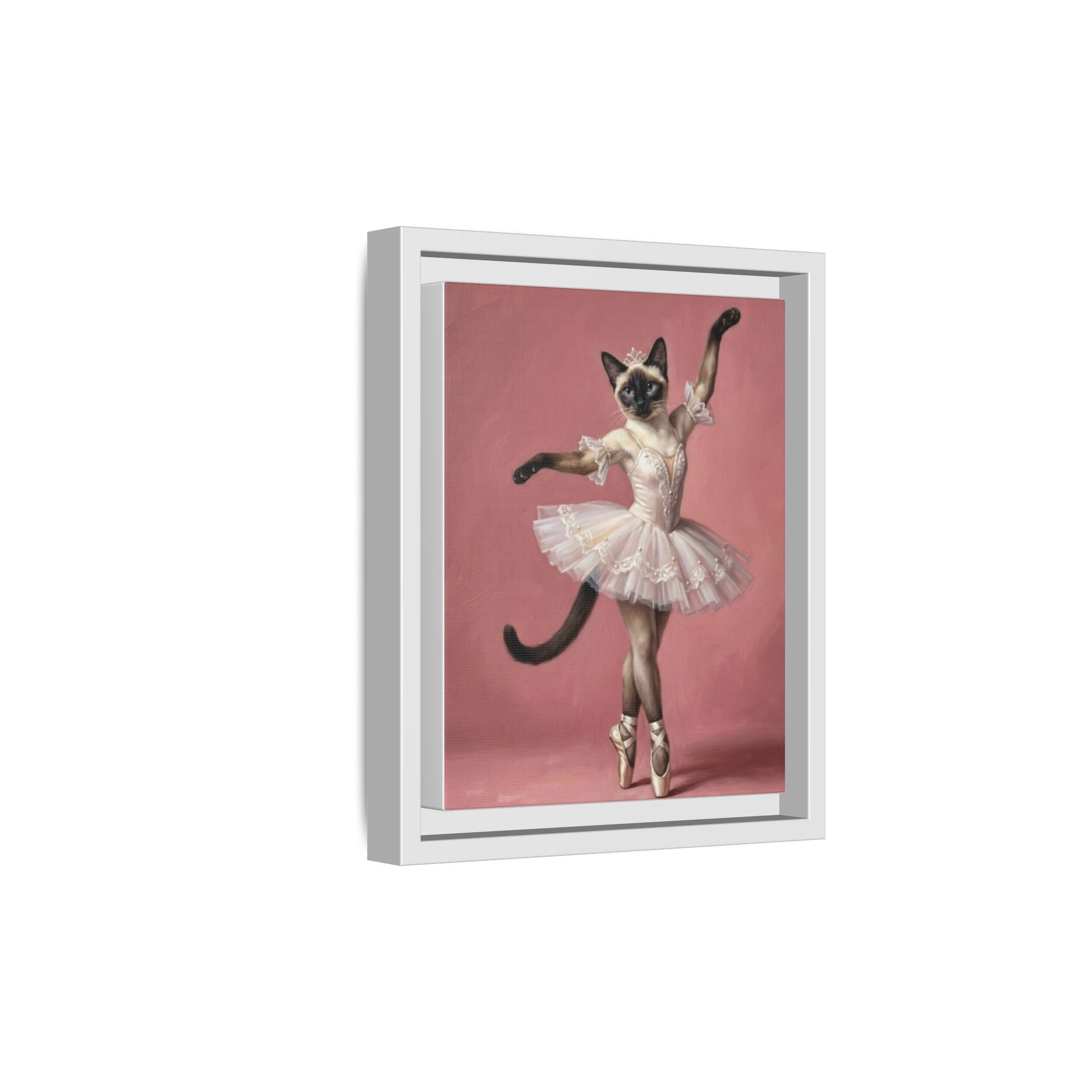 Ballerina Cat Framed Canvas Print — Whimsical Ballet Cat Wall Art