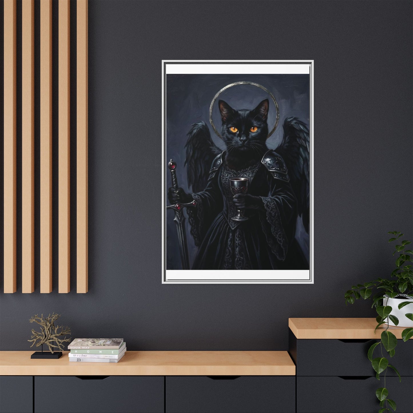 Gothic Black Cat with Halo & Chalice