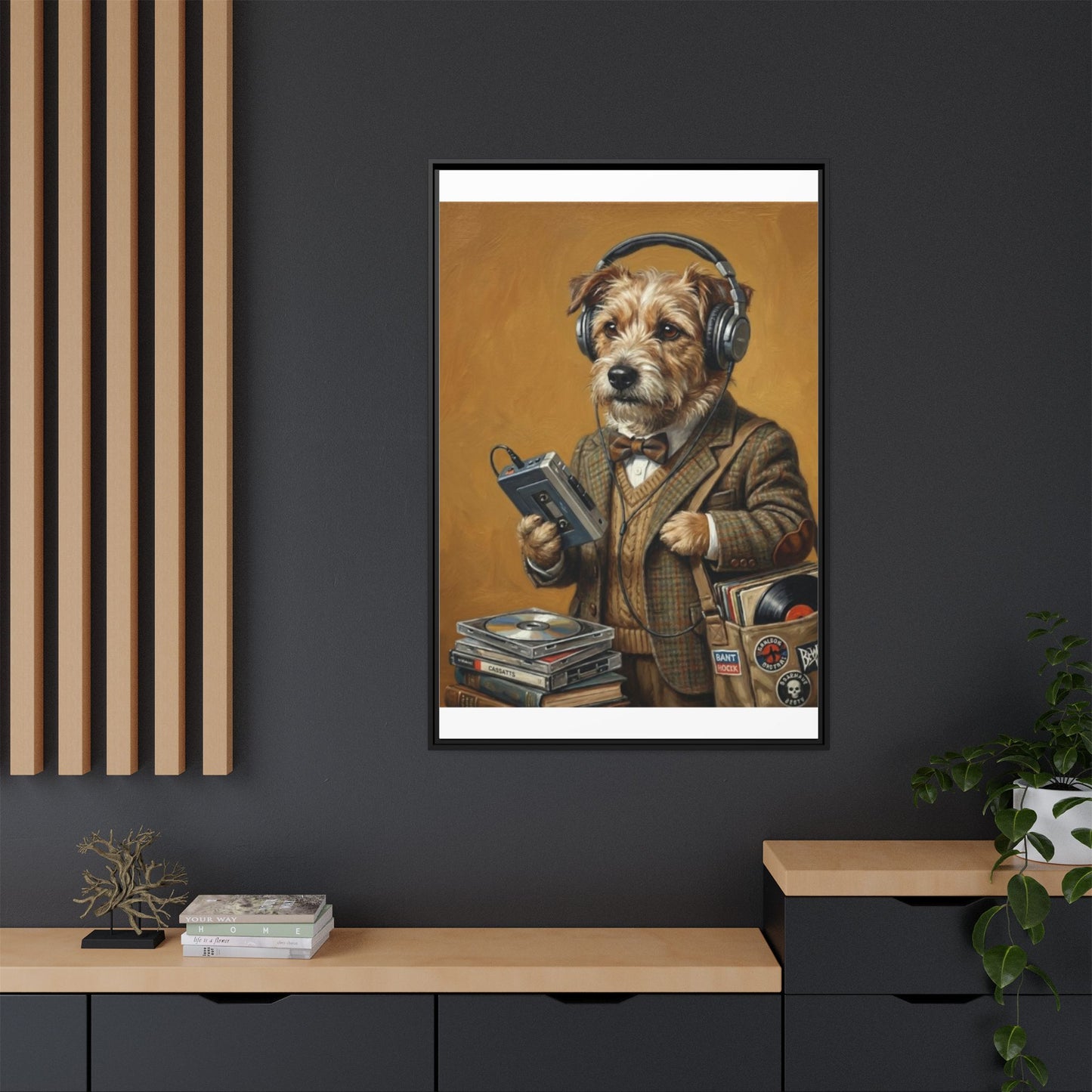 Vintage DJ Dog Matte Canvas Print