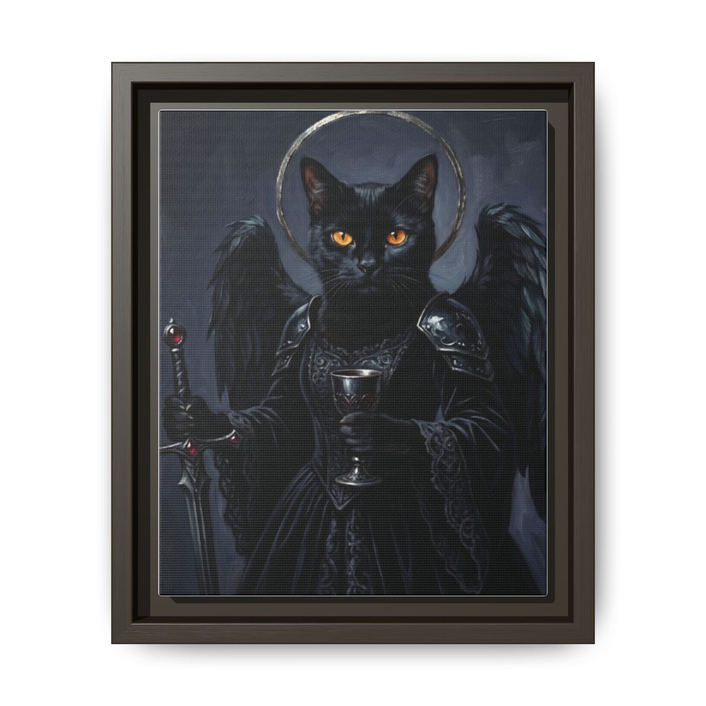 Gothic Black Cat with Halo & Chalice