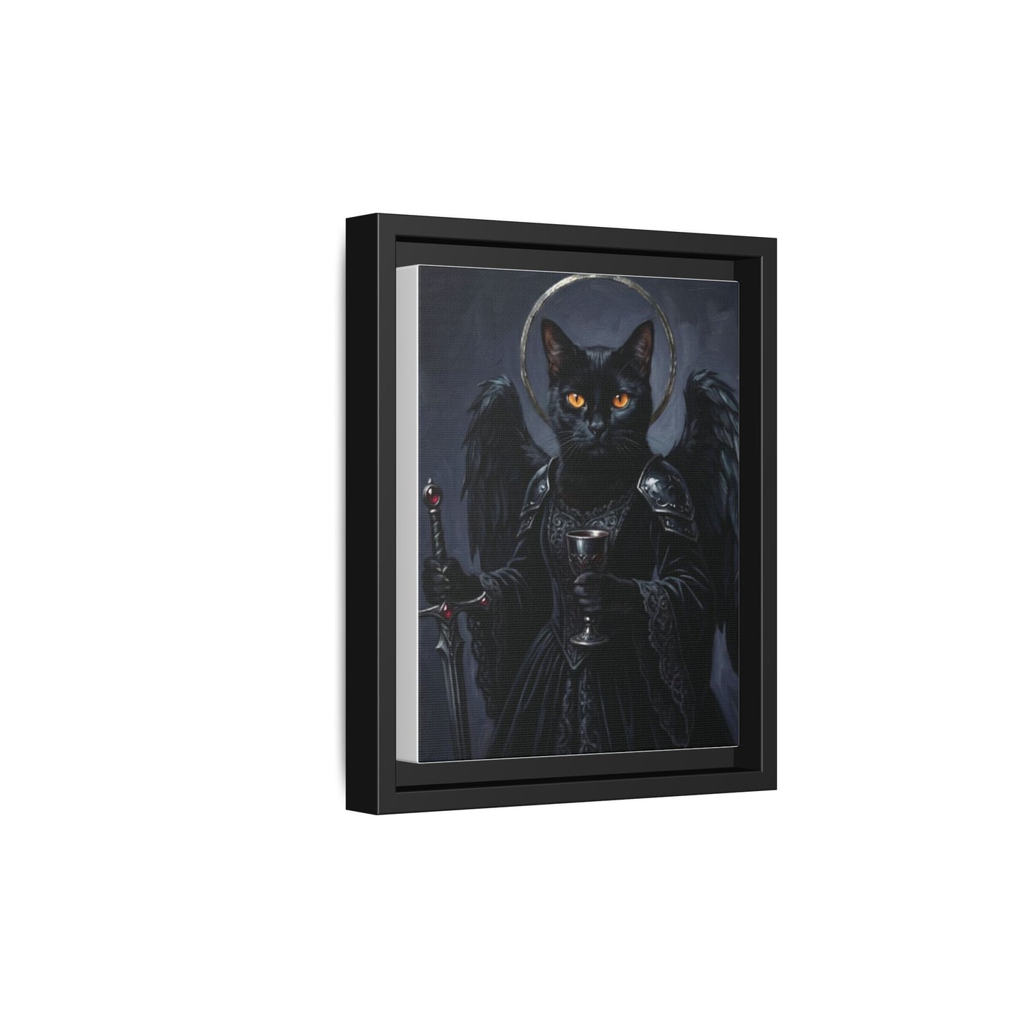 Gothic Black Cat with Halo & Chalice