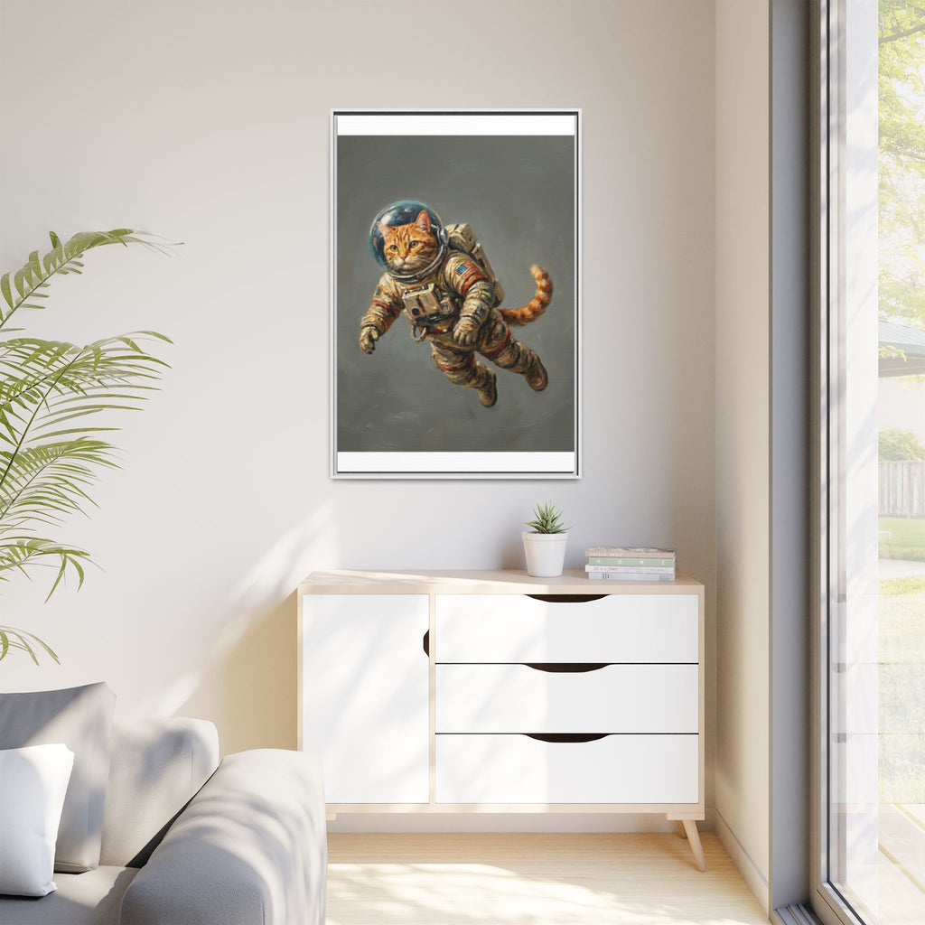 Astronaut Cat Matte Framed Canvas — Whimsical Space Cat Wall Art