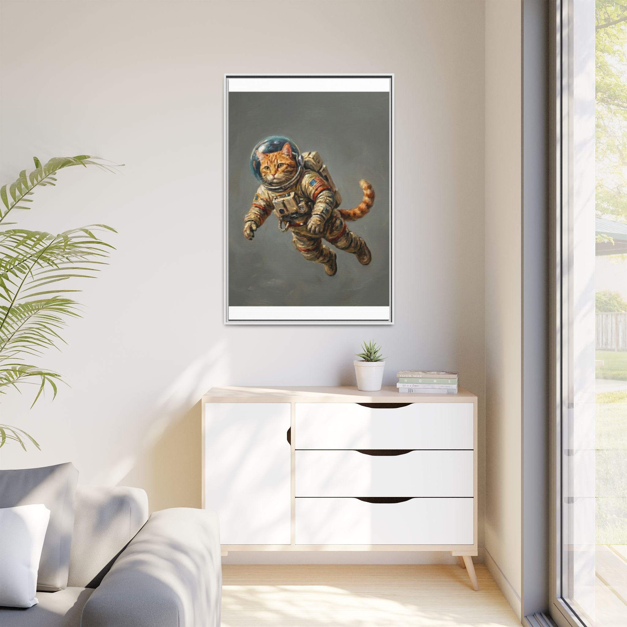 Astronaut Cat Matte Framed Canvas — Whimsical Space Cat Wall Art
