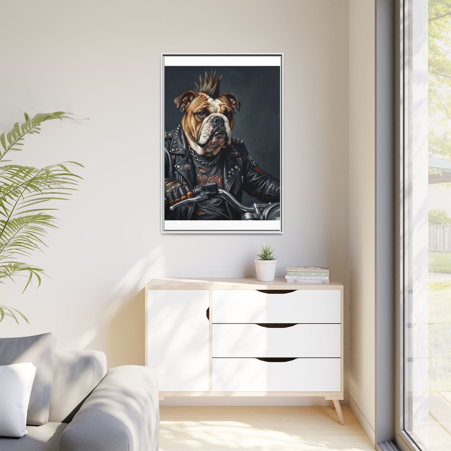 Punk Bulldog Biker Matte Canvas Print