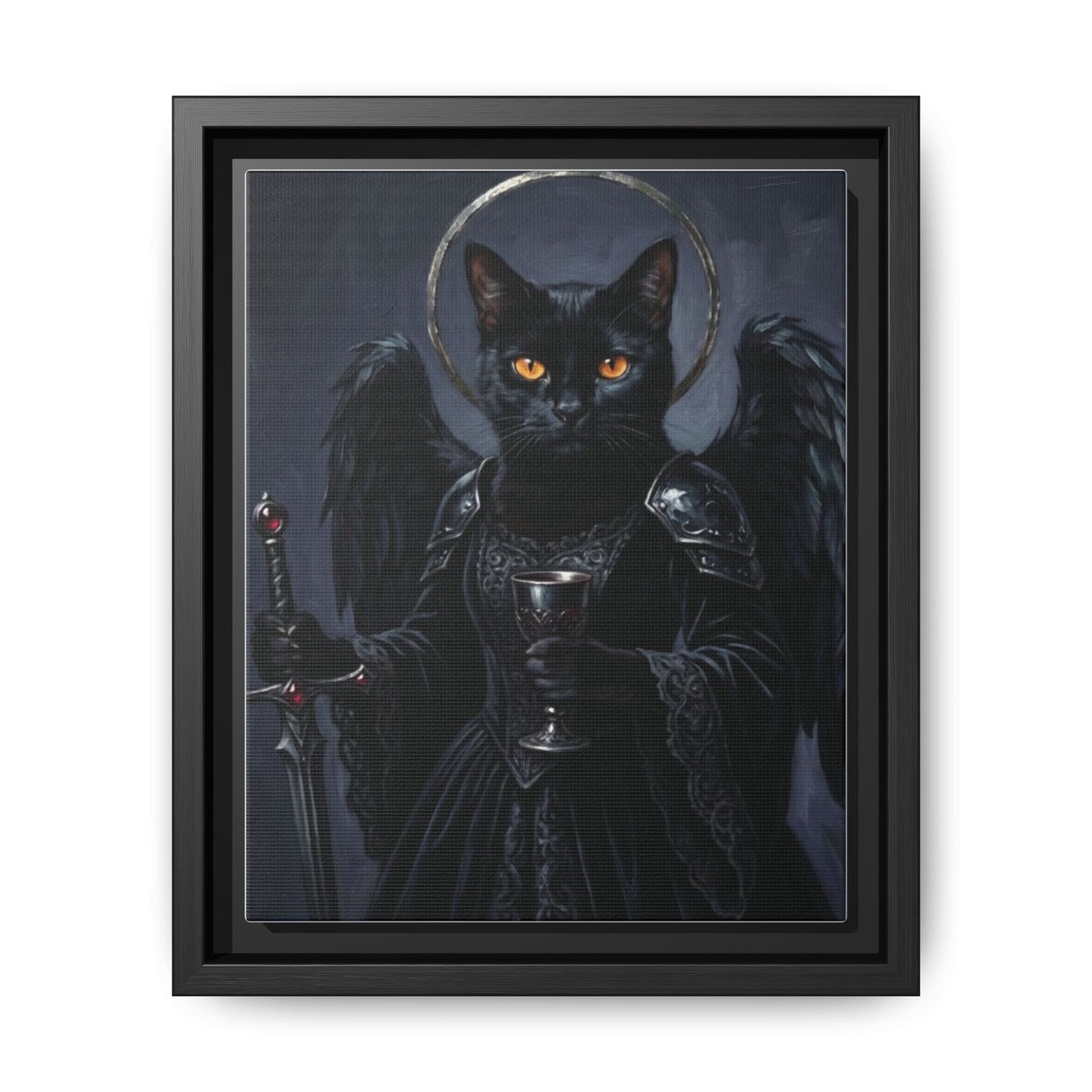 Gothic Black Cat with Halo & Chalice