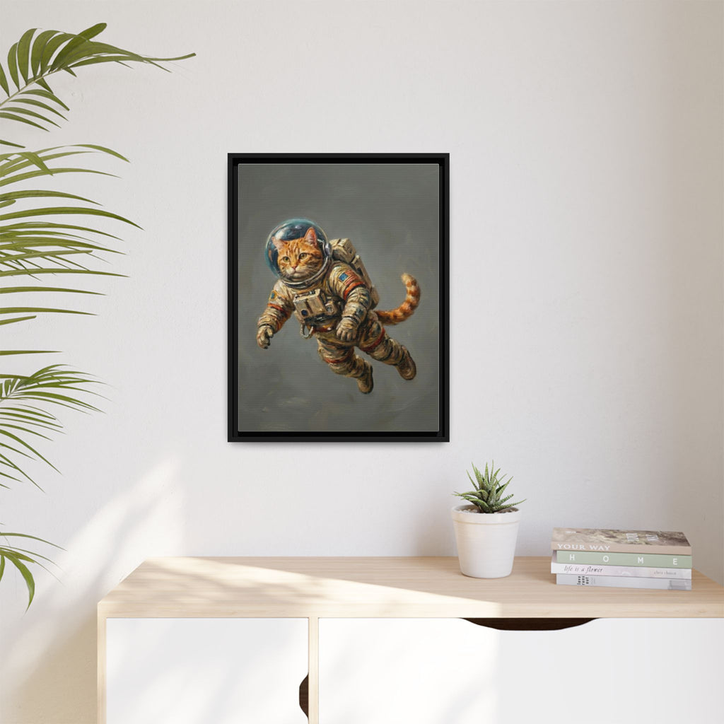 Astronaut Cat Matte Framed Canvas — Whimsical Space Cat Wall Art