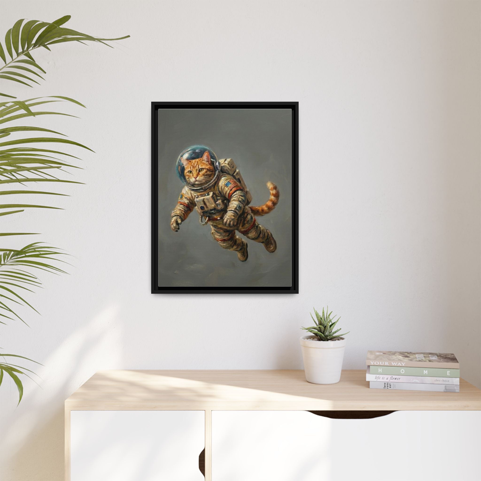Astronaut Cat Matte Framed Canvas — Whimsical Space Cat Wall Art