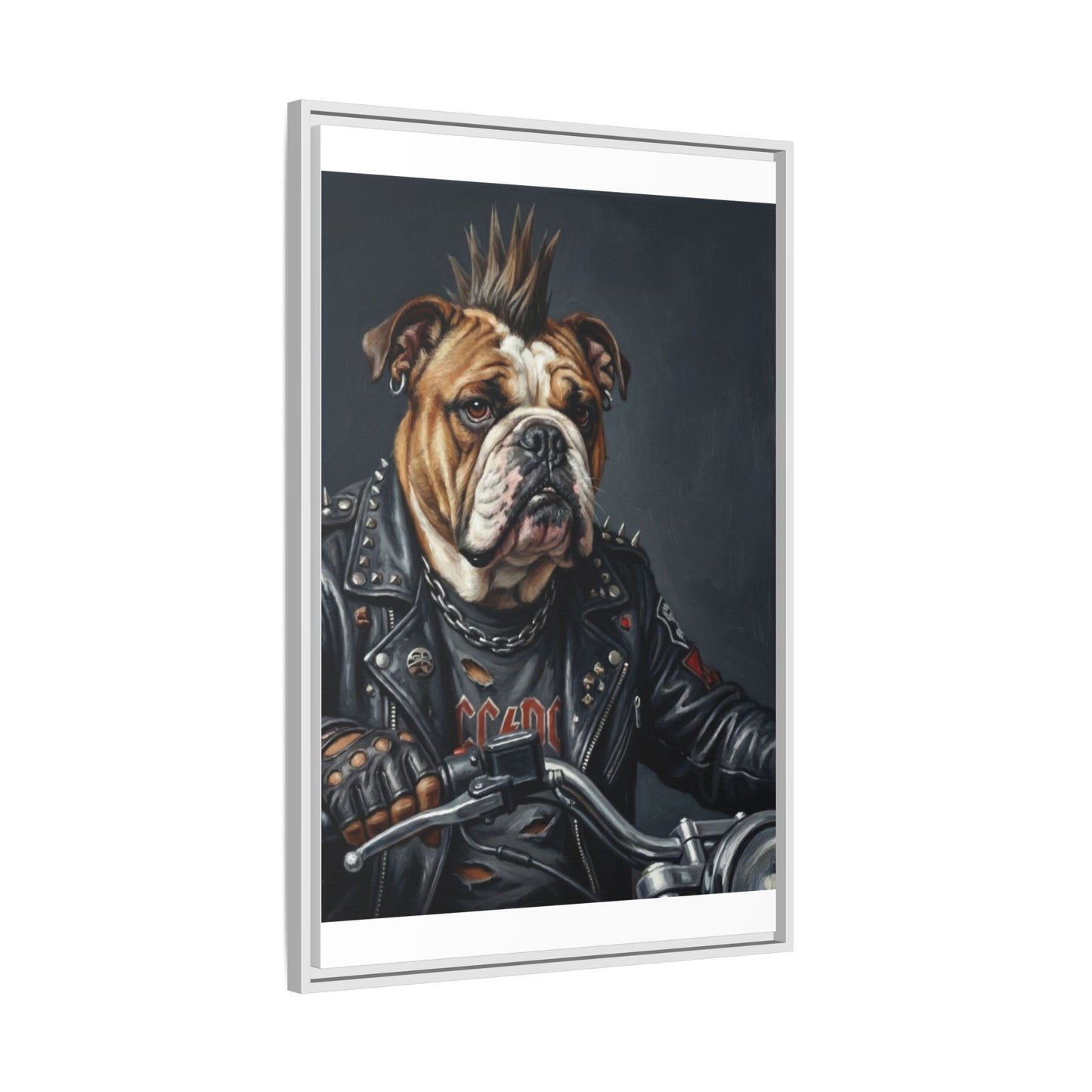 Punk Bulldog Biker Matte Canvas Print