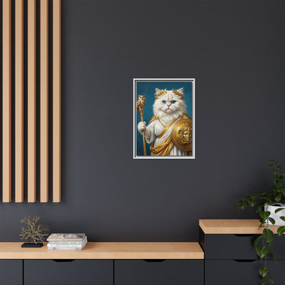 Regal Athena Cat Framed Canvas Print Mythic White Cat Wall Art