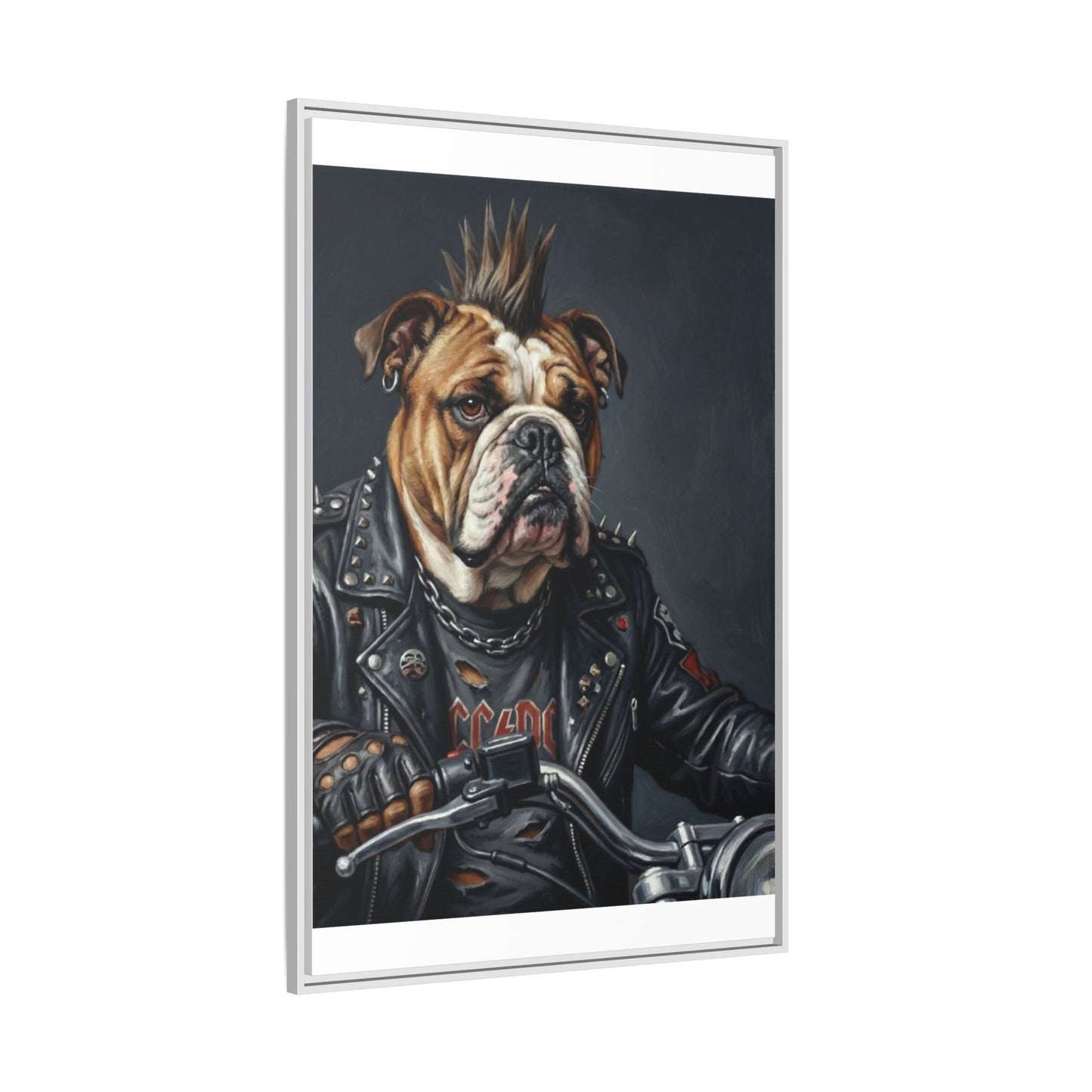 Punk Bulldog Biker Matte Canvas Print