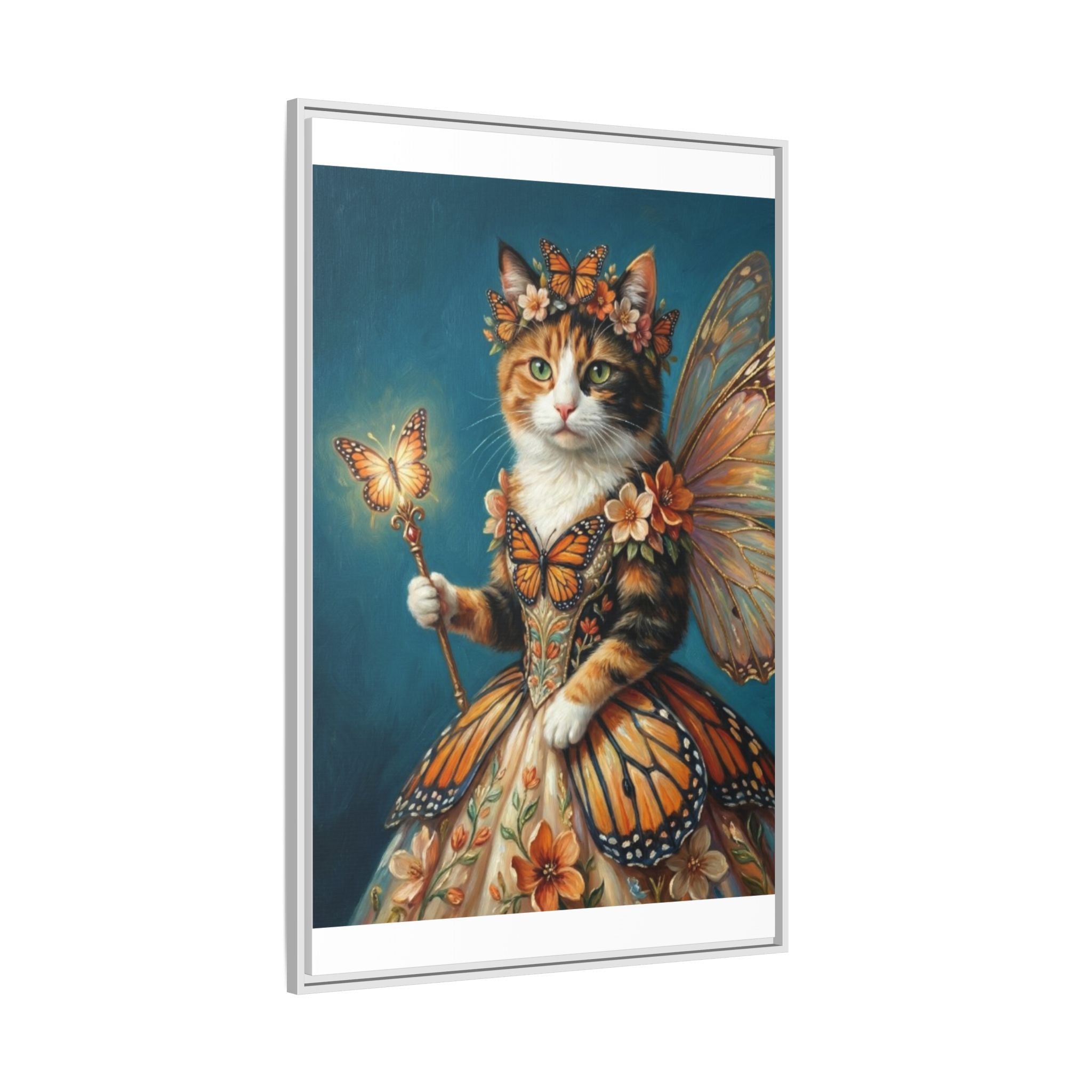 Butterfly Fairy Cat Matte Canvas Framed Art