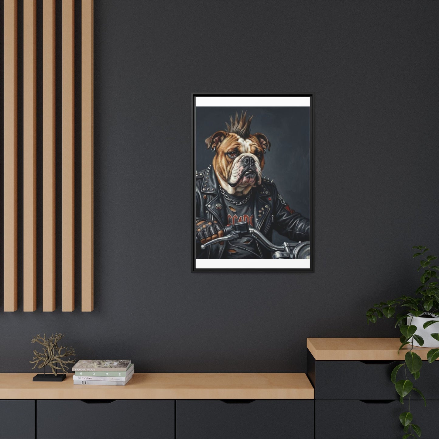Punk Bulldog Biker Matte Canvas Print