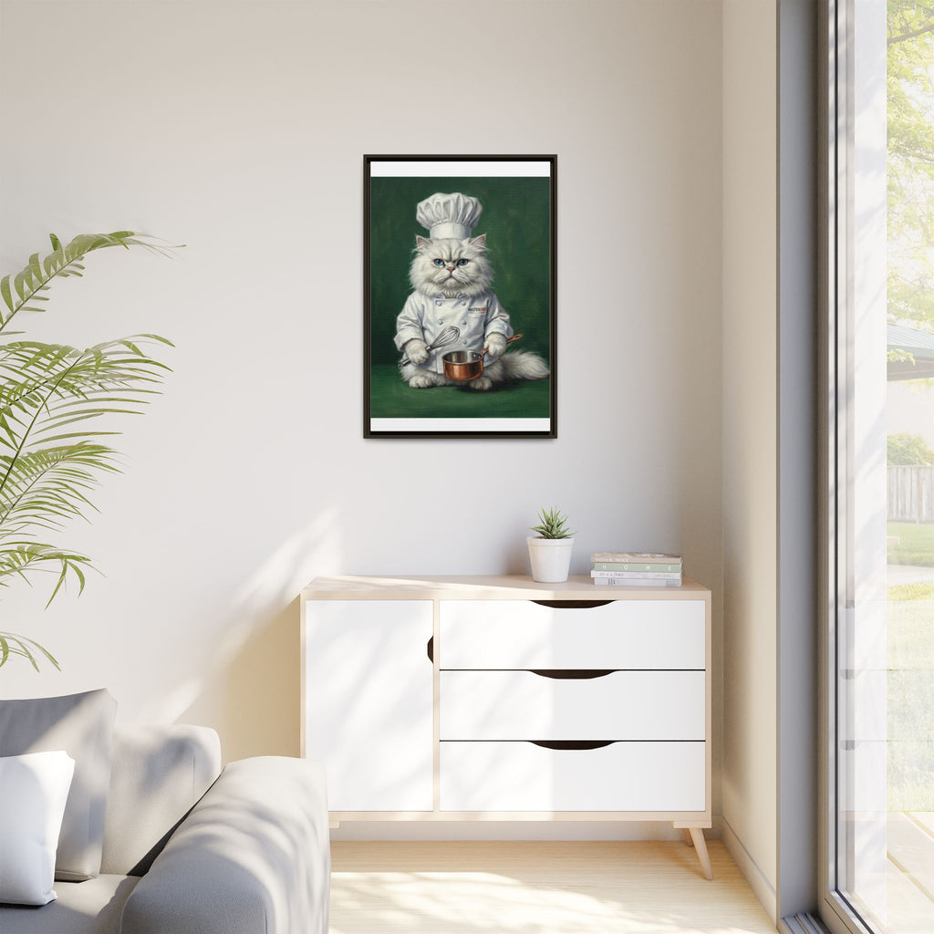 Chef Cat Portrait Matte Canvas Print (Framed) — Whimsical Kitchen Wall Art