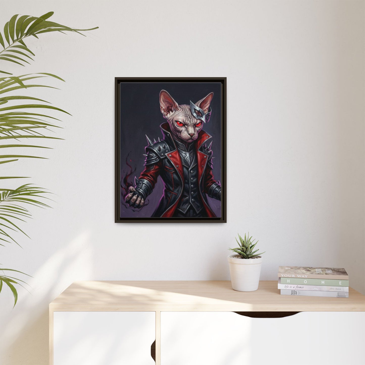 Dark Sphinx Cat Matte Framed Canvas Print Gothic Fantasy Wall Art