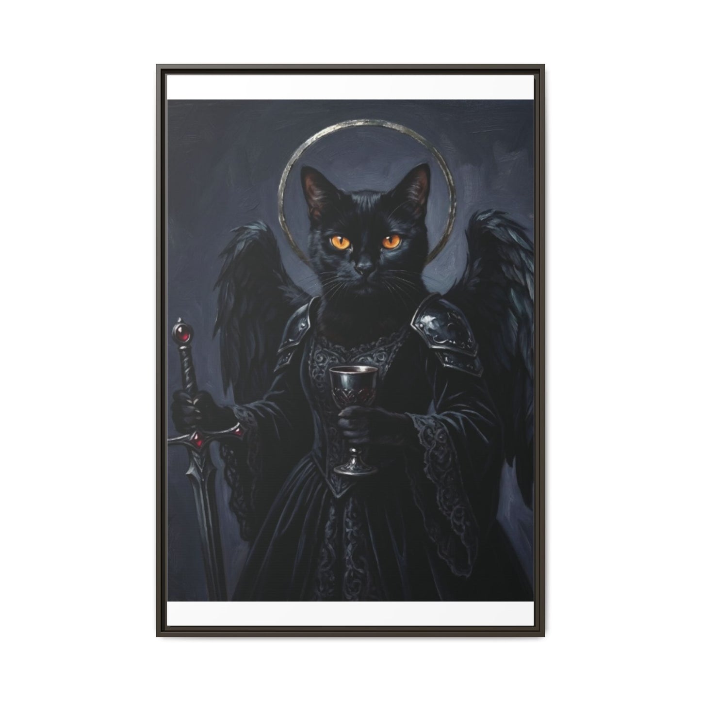 Gothic Black Cat with Halo & Chalice