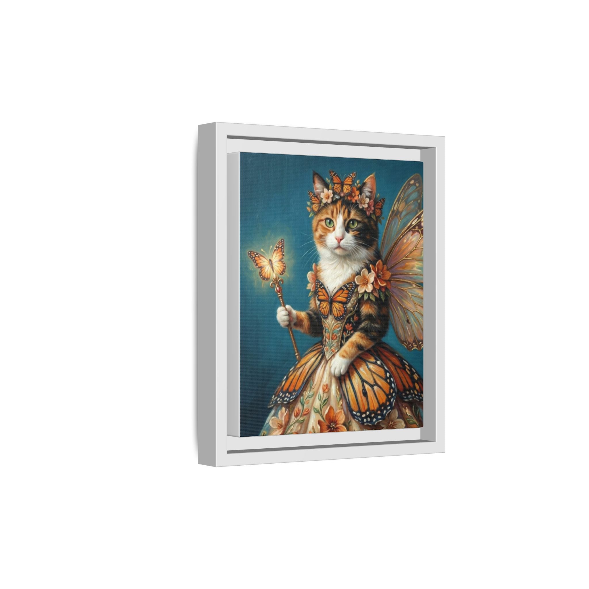 Butterfly Fairy Cat Matte Canvas Framed Art