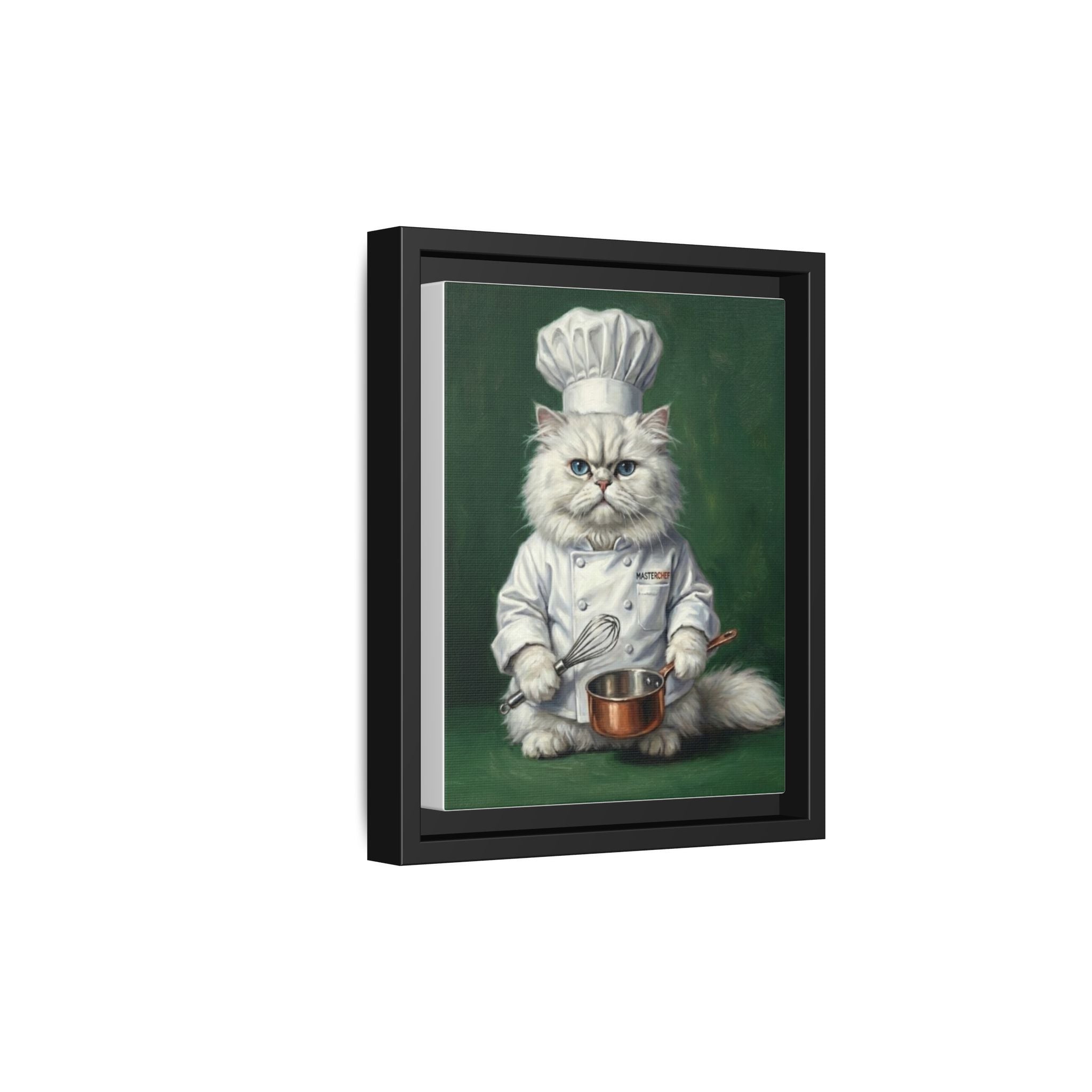 Chef Cat Portrait Matte Canvas Print (Framed) — Whimsical Kitchen Wall Art