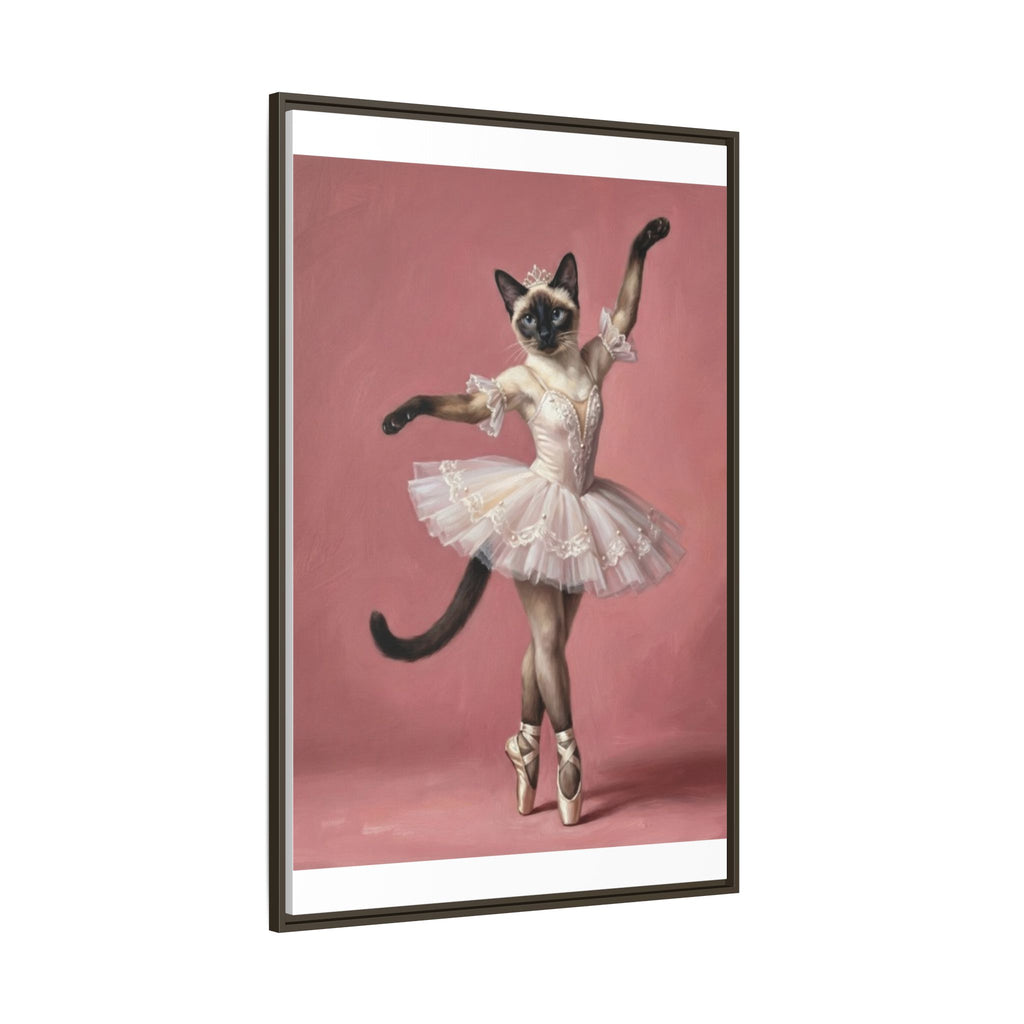 Ballerina Cat Framed Canvas Print — Whimsical Ballet Cat Wall Art
