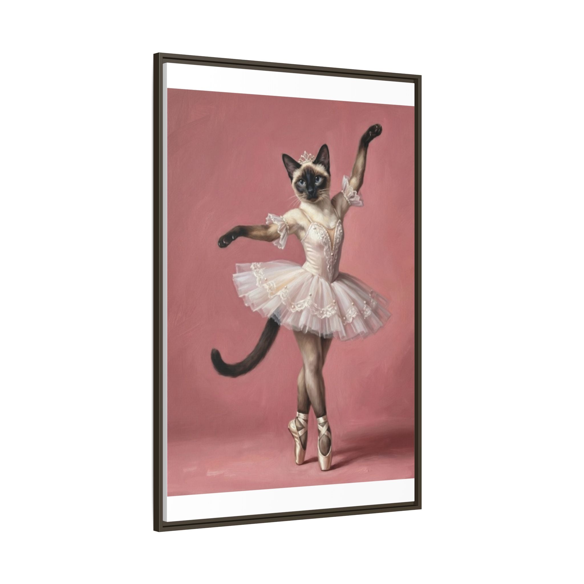 Ballerina Cat Framed Canvas Print — Whimsical Ballet Cat Wall Art