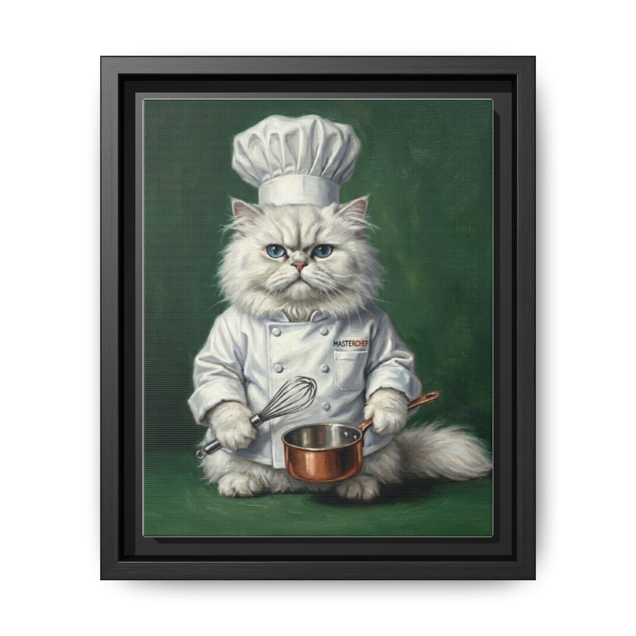 Chef Cat Portrait Matte Canvas Print (Framed) — Whimsical Kitchen Wall Art