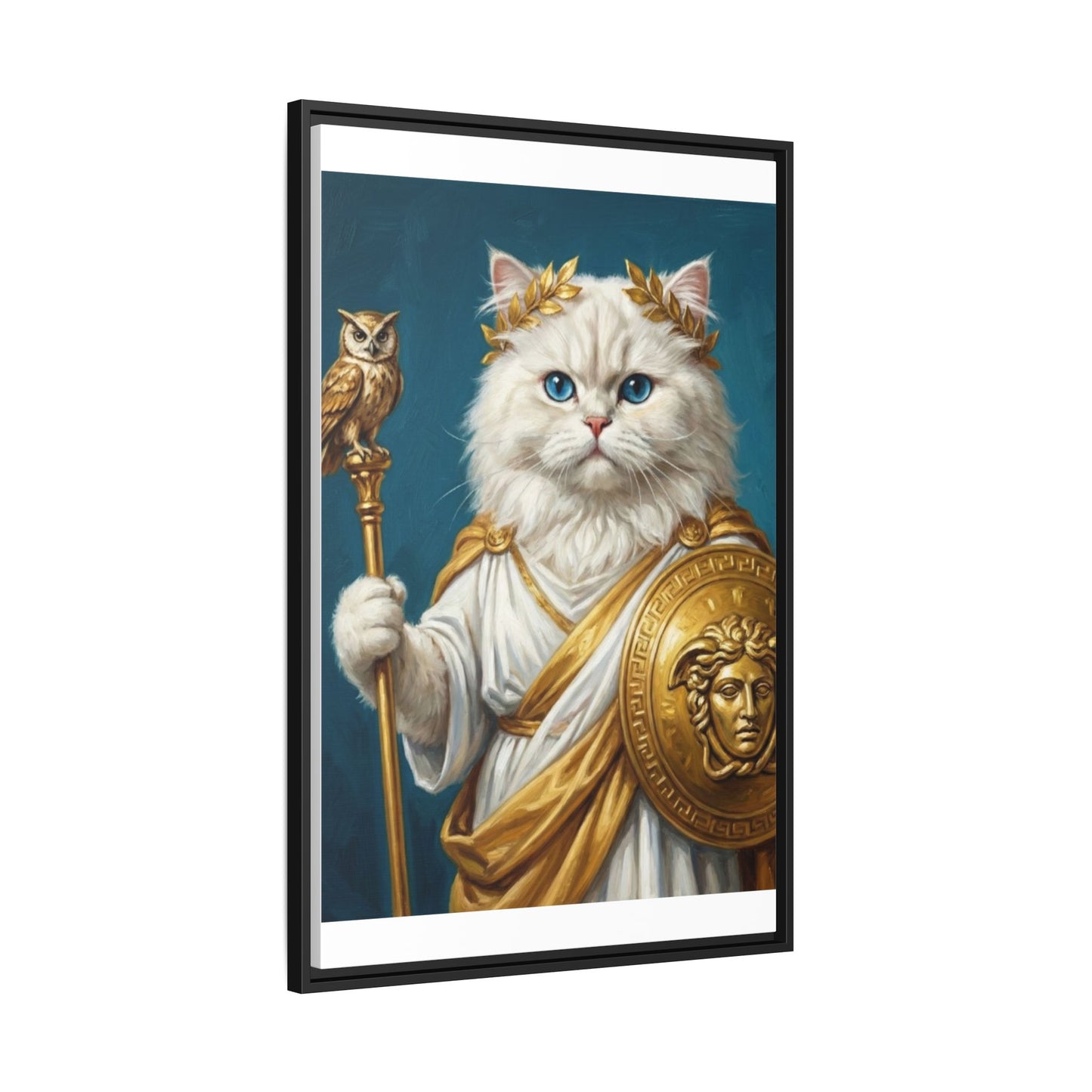 Regal Athena Cat Framed Canvas Print Mythic White Cat Wall Art