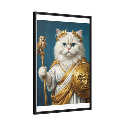 Regal Athena Cat Framed Canvas Print Mythic White Cat Wall Art