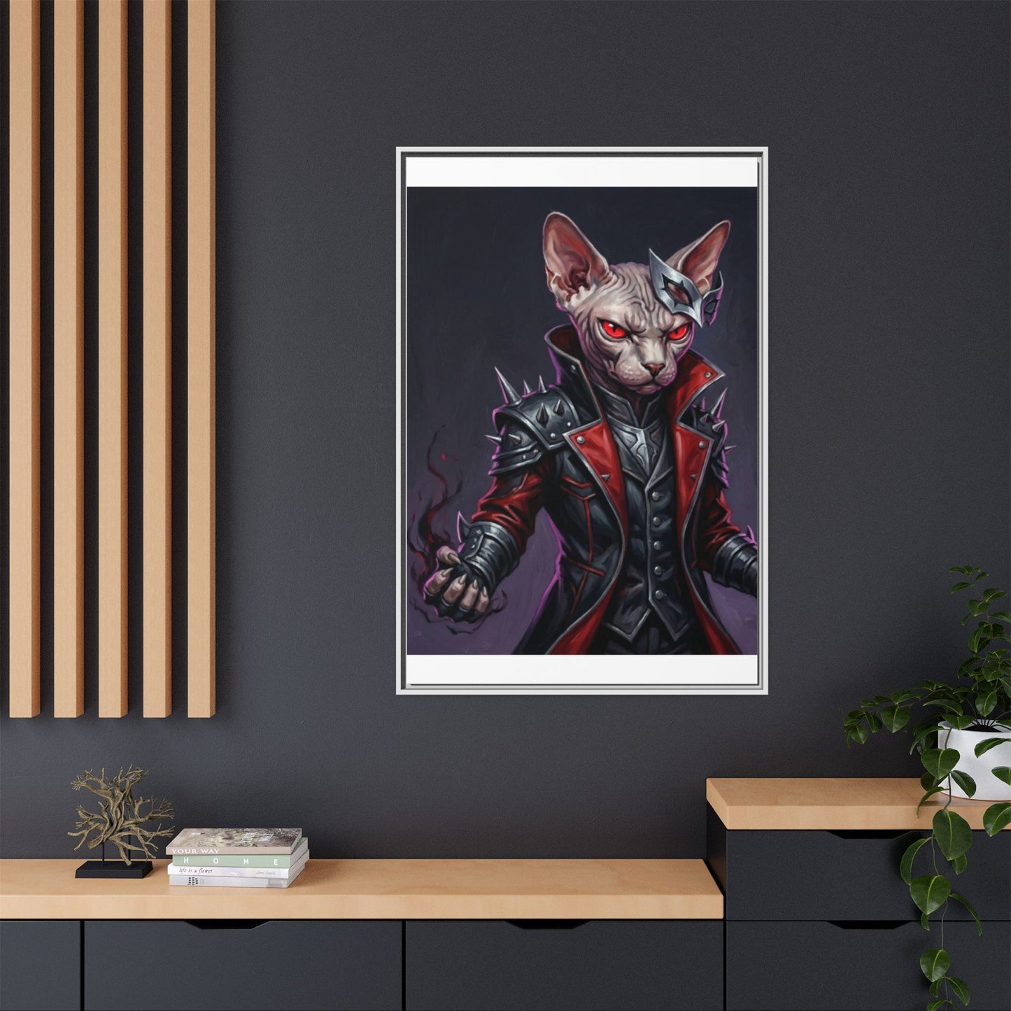 Dark Sphinx Cat Matte Framed Canvas Print Gothic Fantasy Wall Art