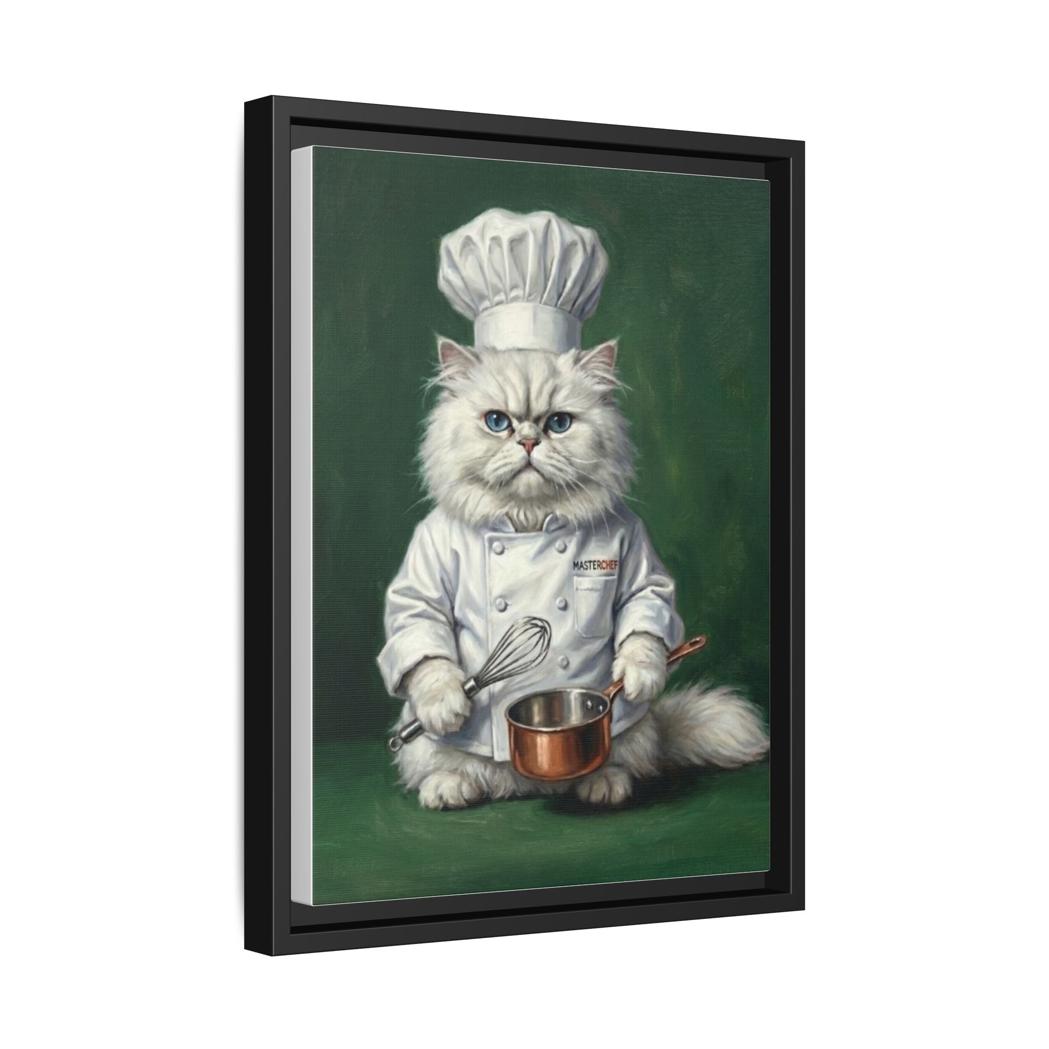 Chef Cat Portrait Matte Canvas Print (Framed) — Whimsical Kitchen Wall Art
