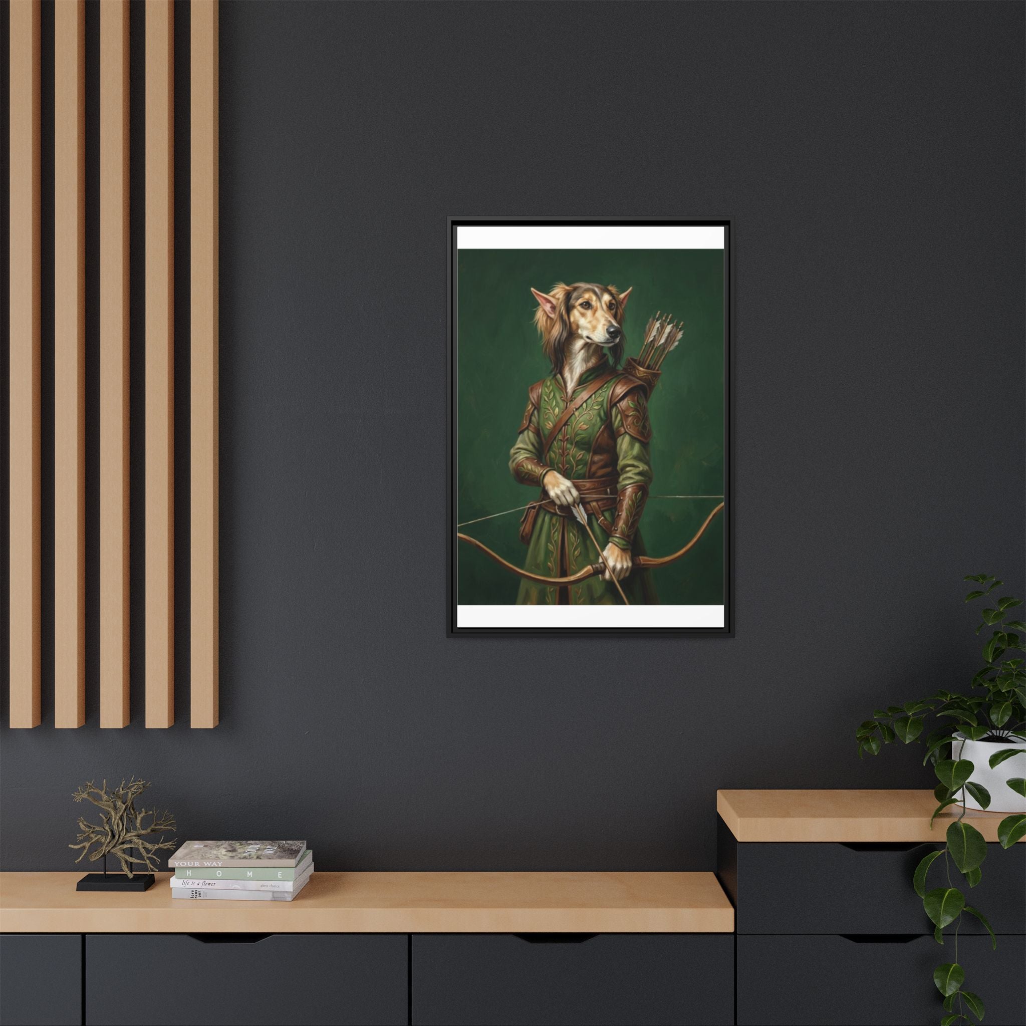 Archer Dog Matte Canvas Print — Framed Fantasy Animal Portrait