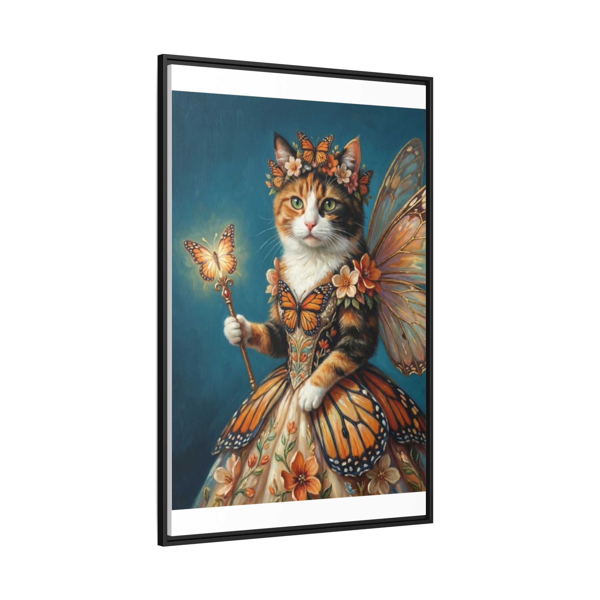Butterfly Fairy Cat Matte Canvas Framed Art