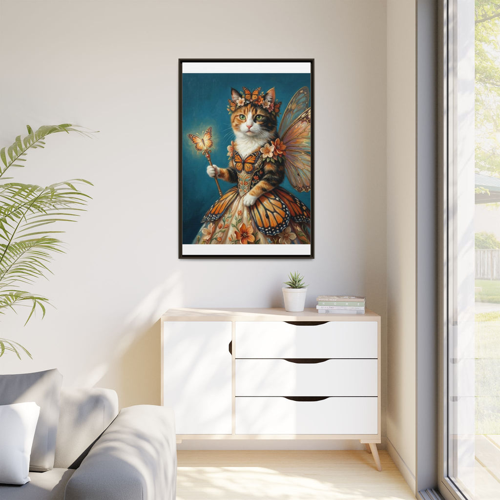 Butterfly Fairy Cat Matte Canvas Framed Art