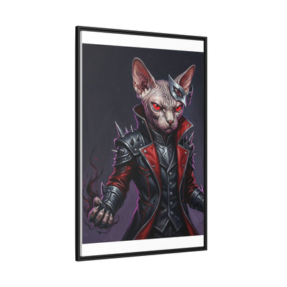 Dark Sphinx Cat Matte Framed Canvas Print Gothic Fantasy Wall Art