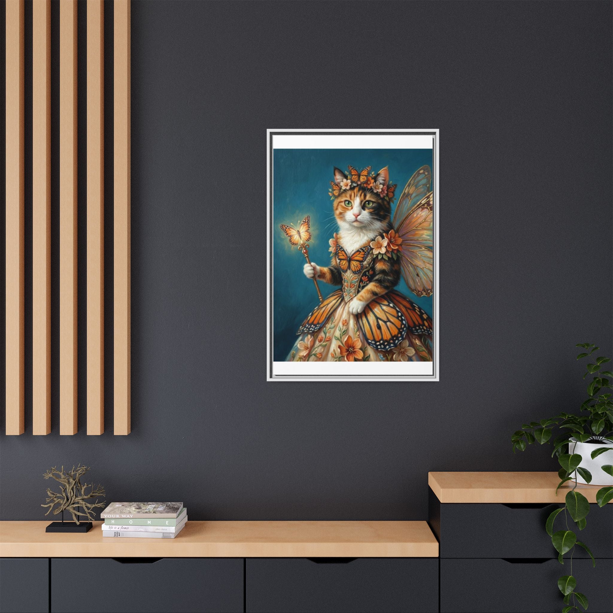 Butterfly Fairy Cat Matte Canvas Framed Art