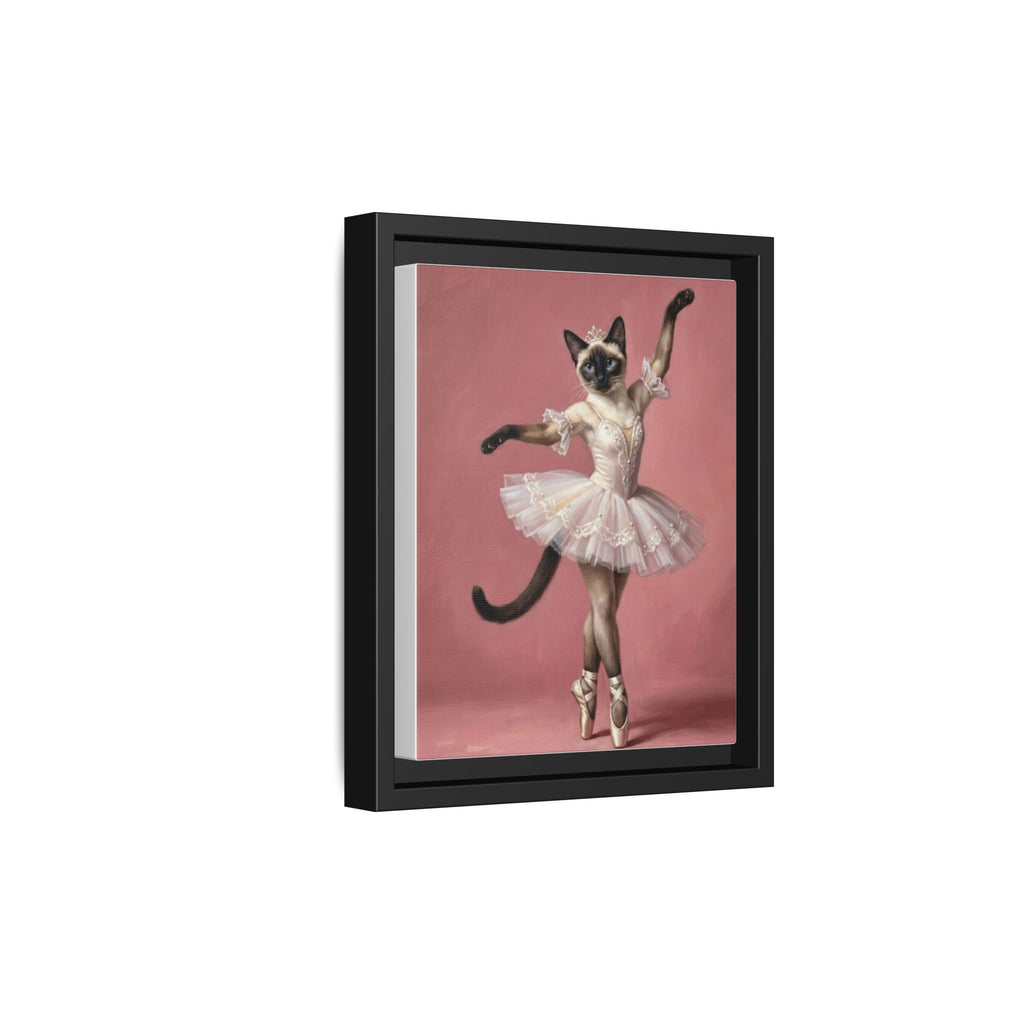 Ballerina Cat Framed Canvas Print — Whimsical Ballet Cat Wall Art