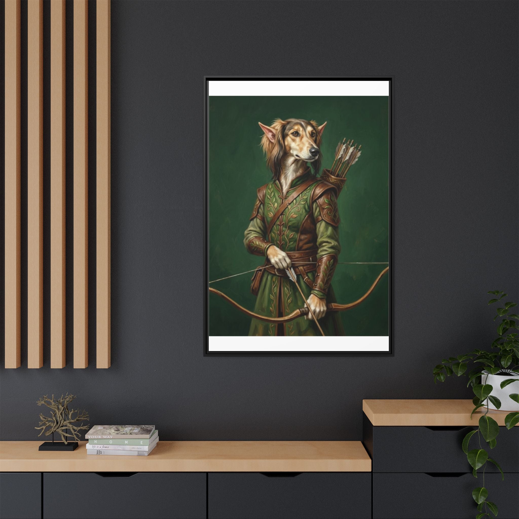 Archer Dog Matte Canvas Print — Framed Fantasy Animal Portrait