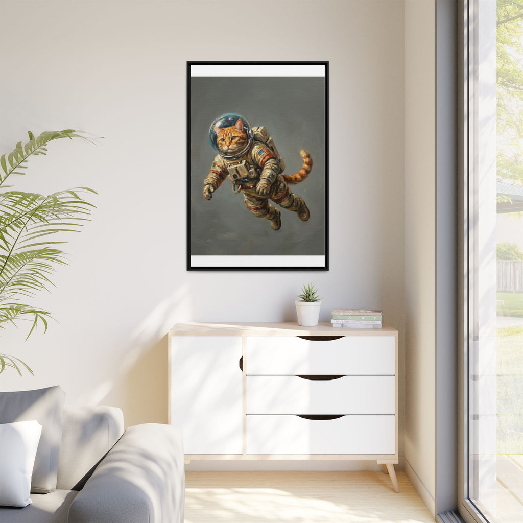 Astronaut Cat Matte Framed Canvas — Whimsical Space Cat Wall Art