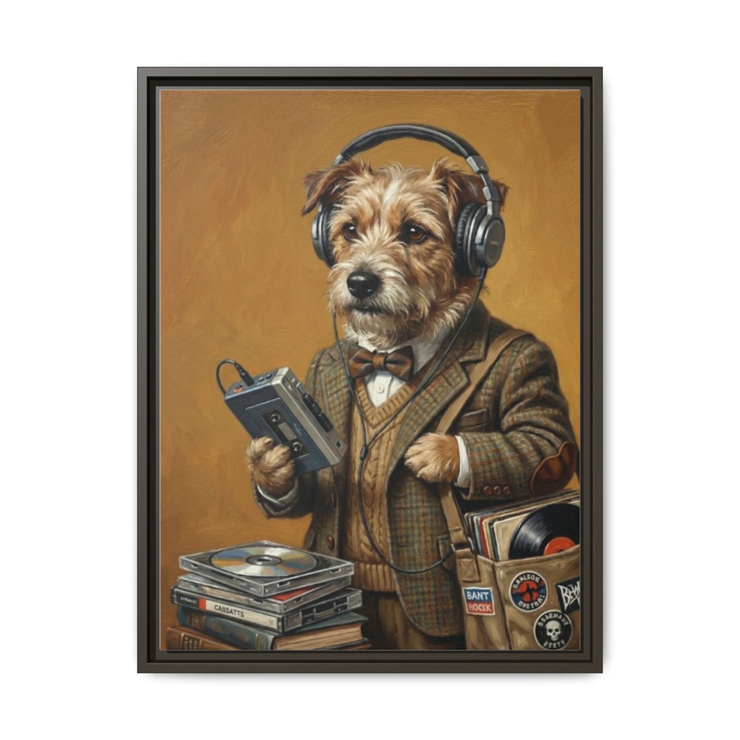 Vintage DJ Dog Matte Canvas Print