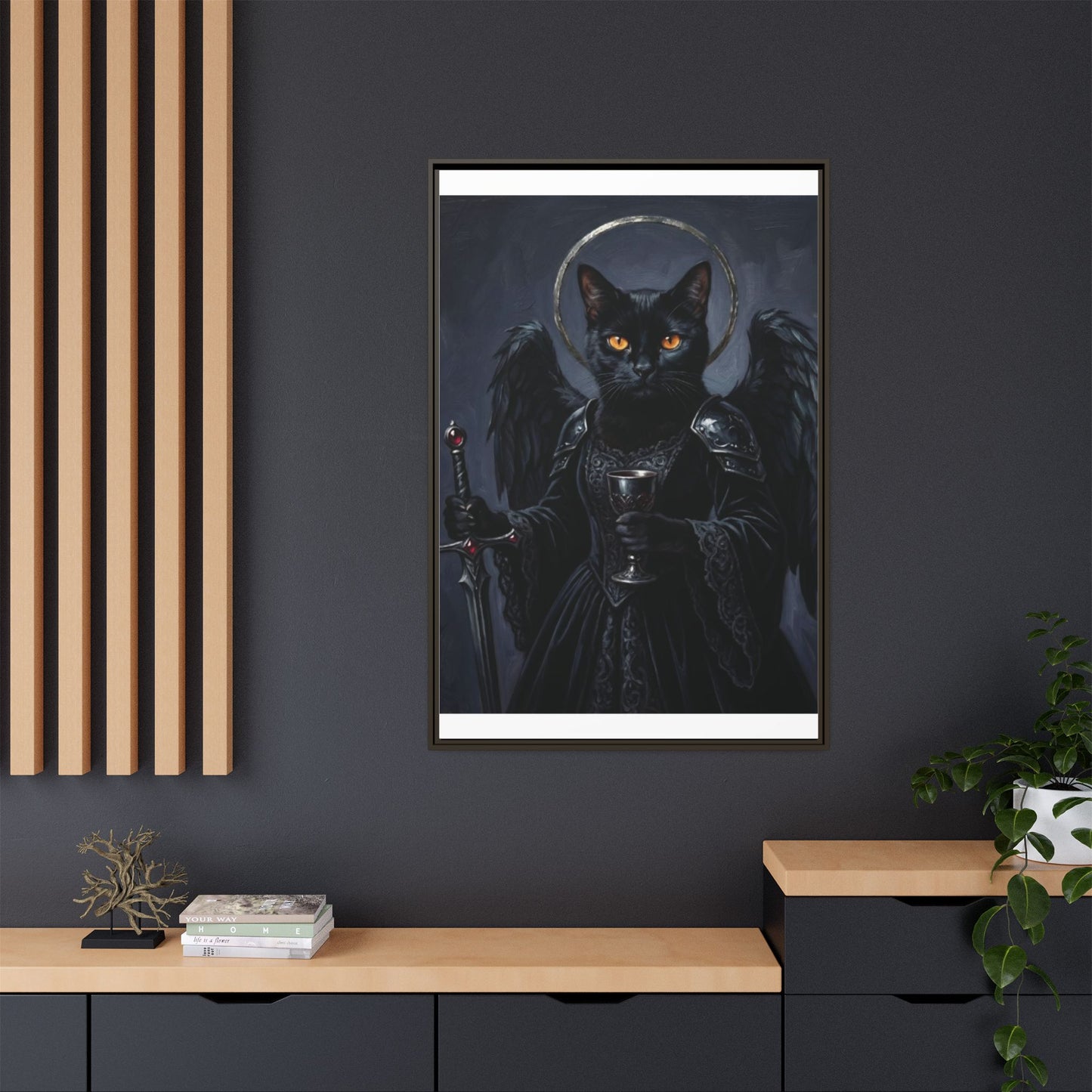 Gothic Black Cat with Halo & Chalice