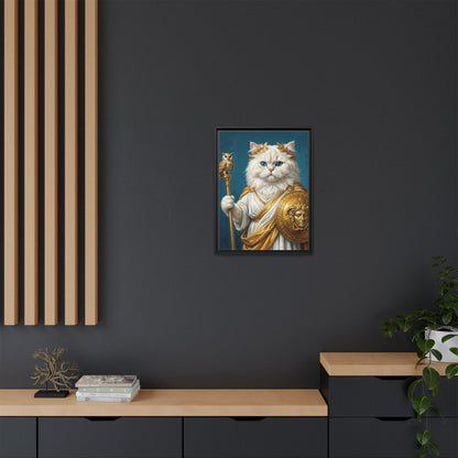 Regal Athena Cat Framed Canvas Print Mythic White Cat Wall Art