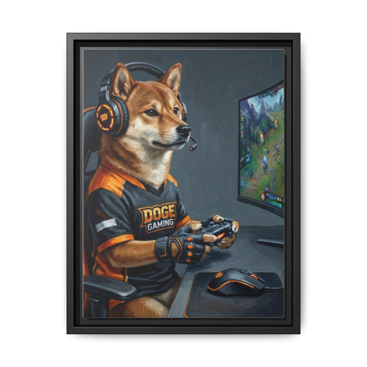 Doge Gaming Matte Framed Canvas Gamer Dog Art Print
