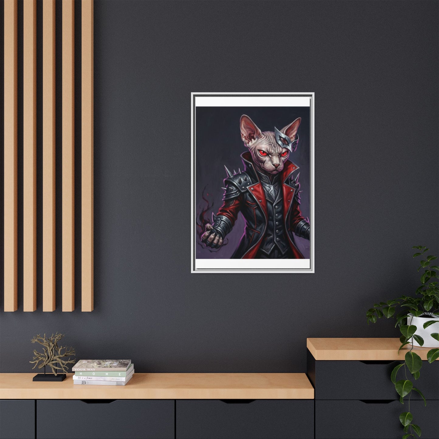 Dark Sphinx Cat Matte Framed Canvas Print Gothic Fantasy Wall Art