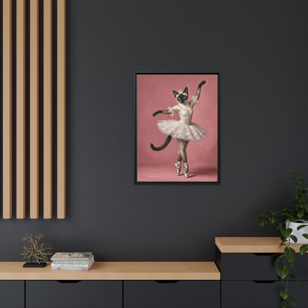 Ballerina Cat Framed Canvas Print — Whimsical Ballet Cat Wall Art