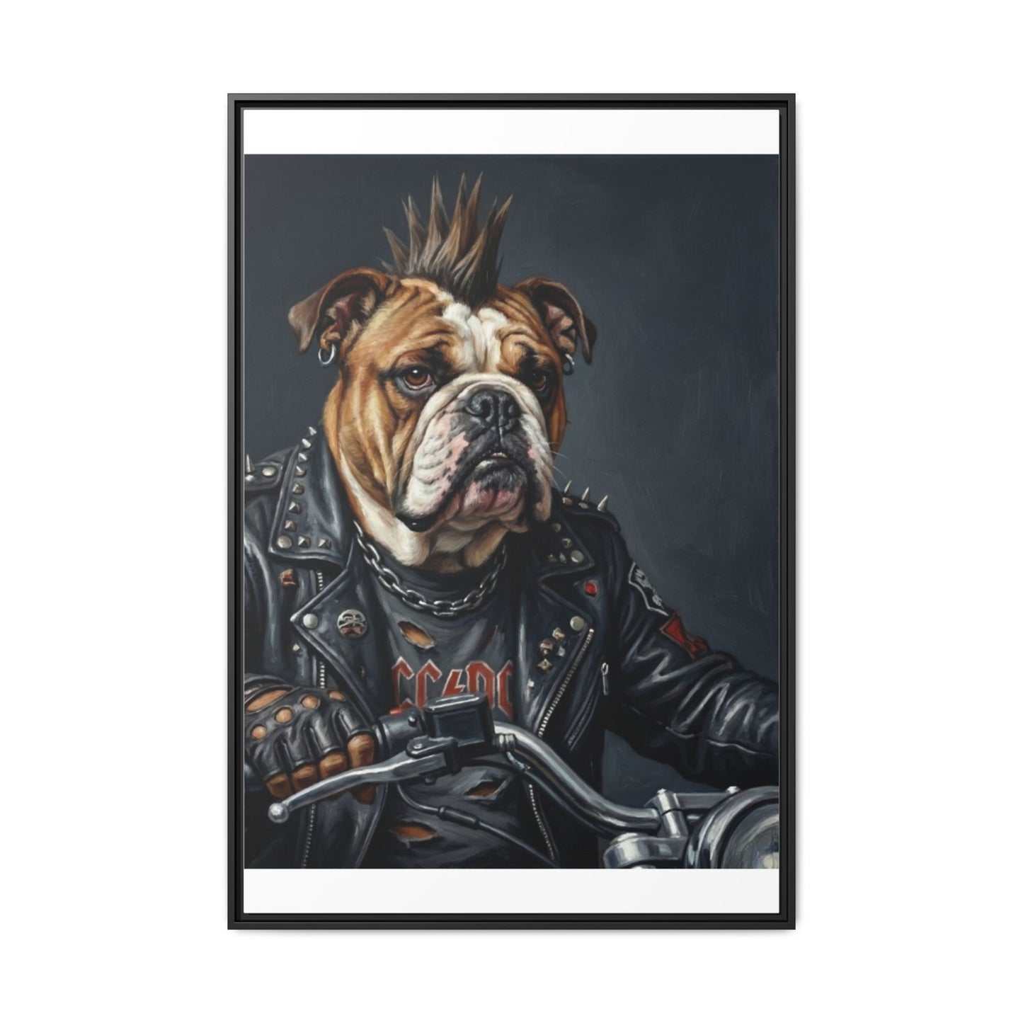Punk Bulldog Biker Matte Canvas Print