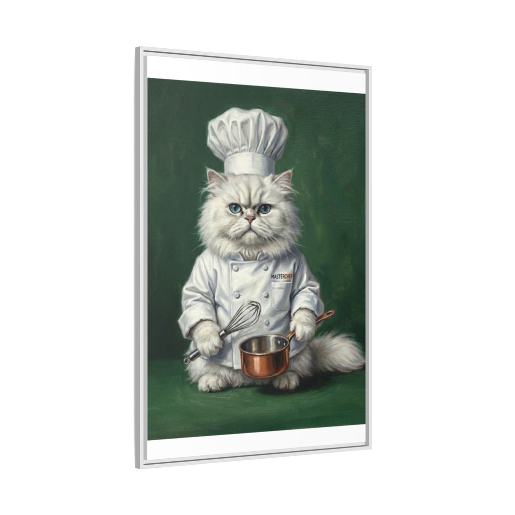 Chef Cat Portrait Matte Canvas Print (Framed) — Whimsical Kitchen Wall Art