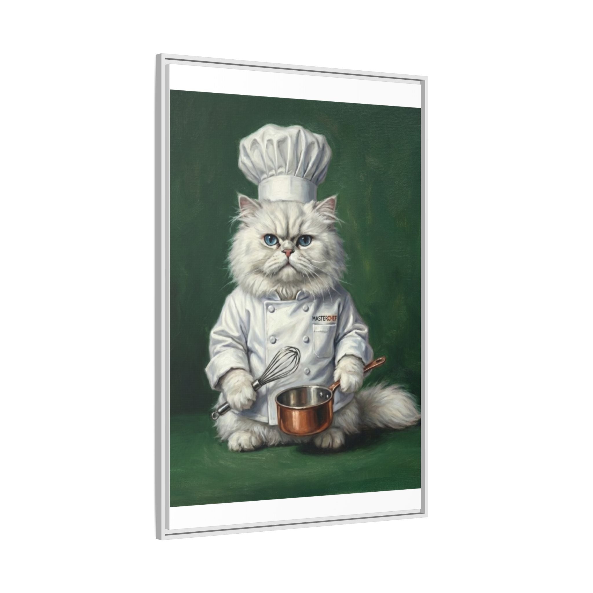 Chef Cat Portrait Matte Canvas Print (Framed) — Whimsical Kitchen Wall Art