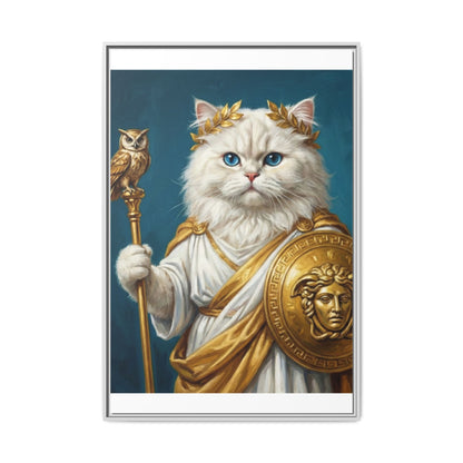 Regal Athena Cat Framed Canvas Print Mythic White Cat Wall Art