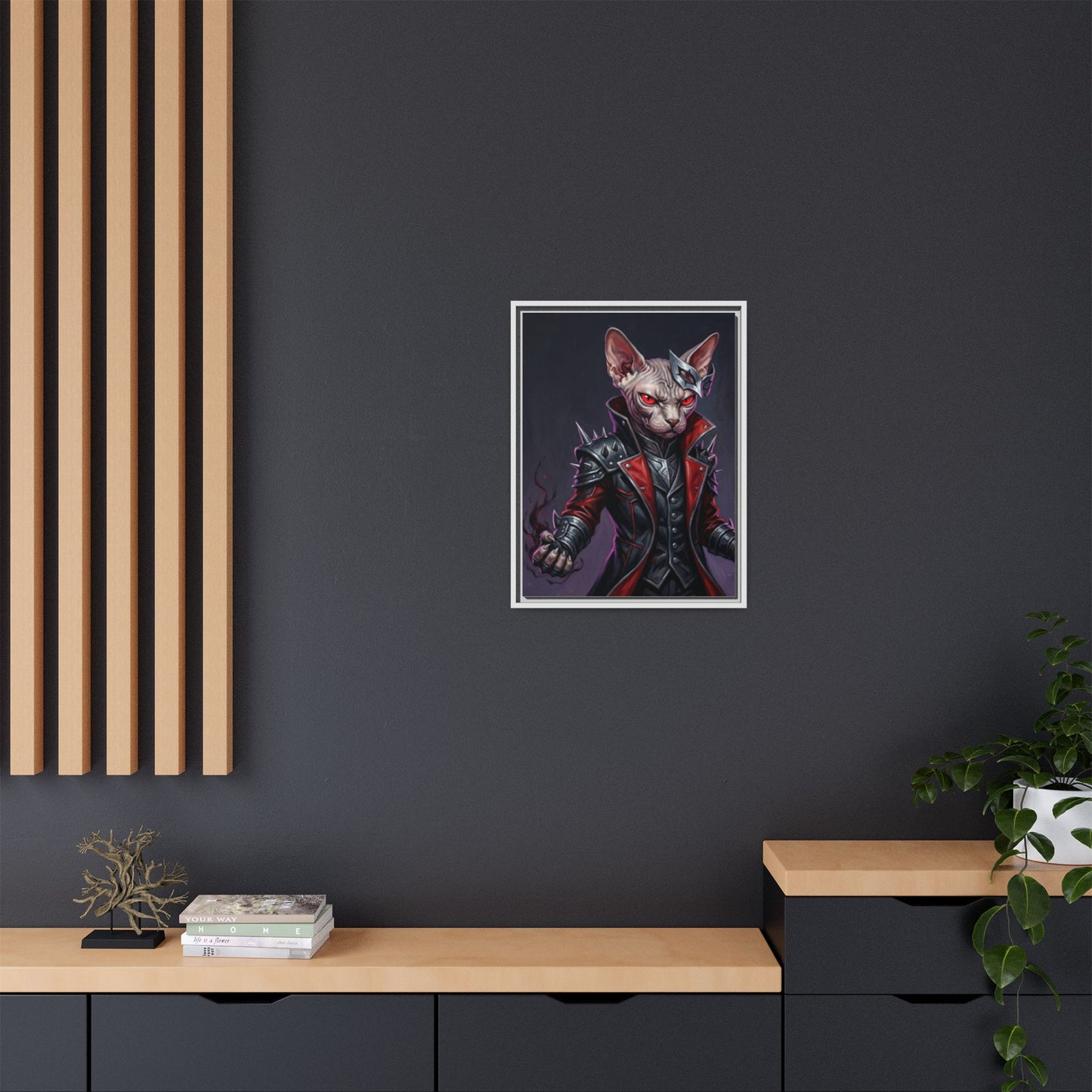 Dark Sphinx Cat Matte Framed Canvas Print Gothic Fantasy Wall Art