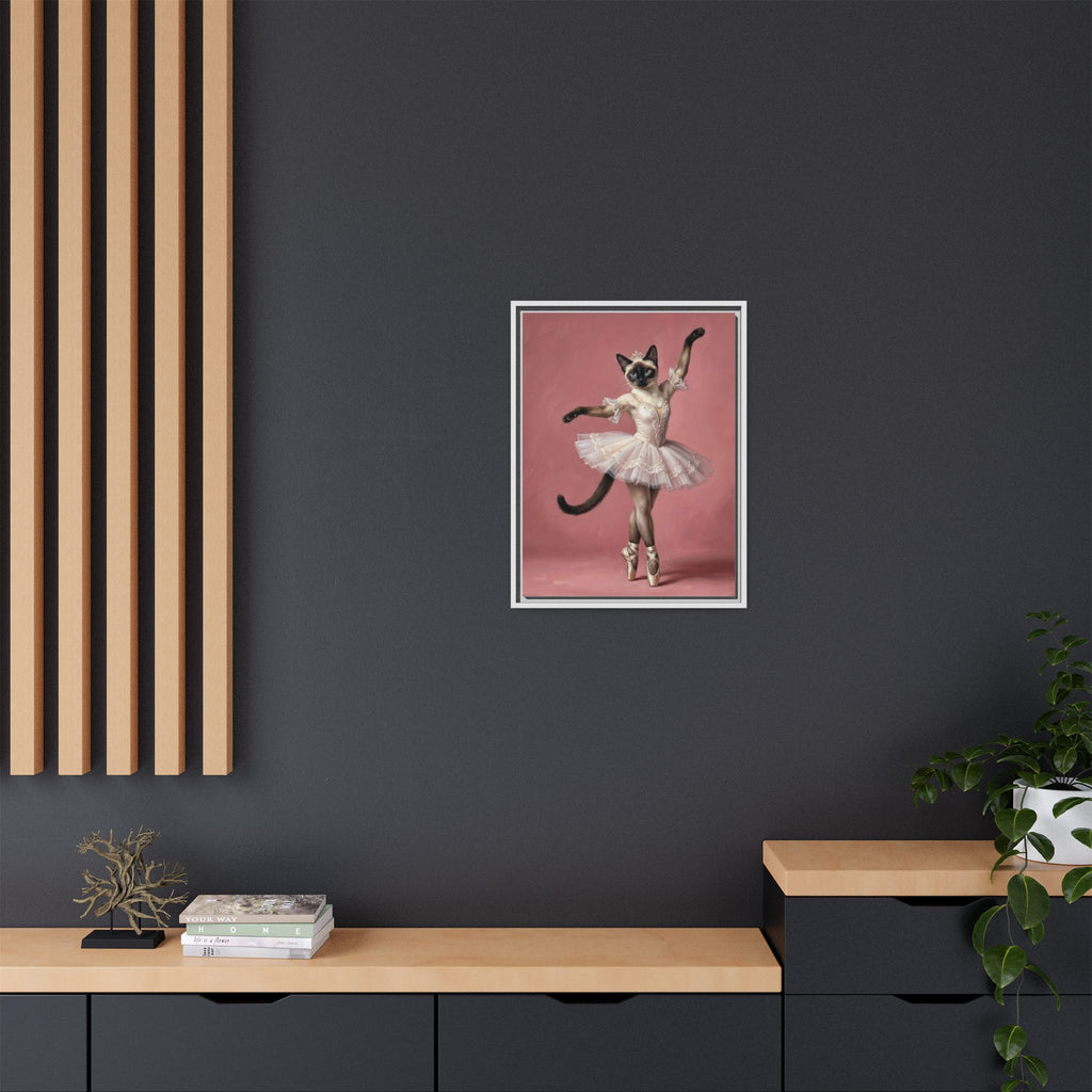 Ballerina Cat Framed Canvas Print — Whimsical Ballet Cat Wall Art