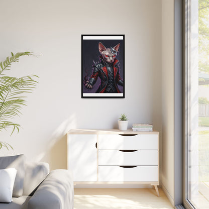 Dark Sphinx Cat Matte Framed Canvas Print Gothic Fantasy Wall Art