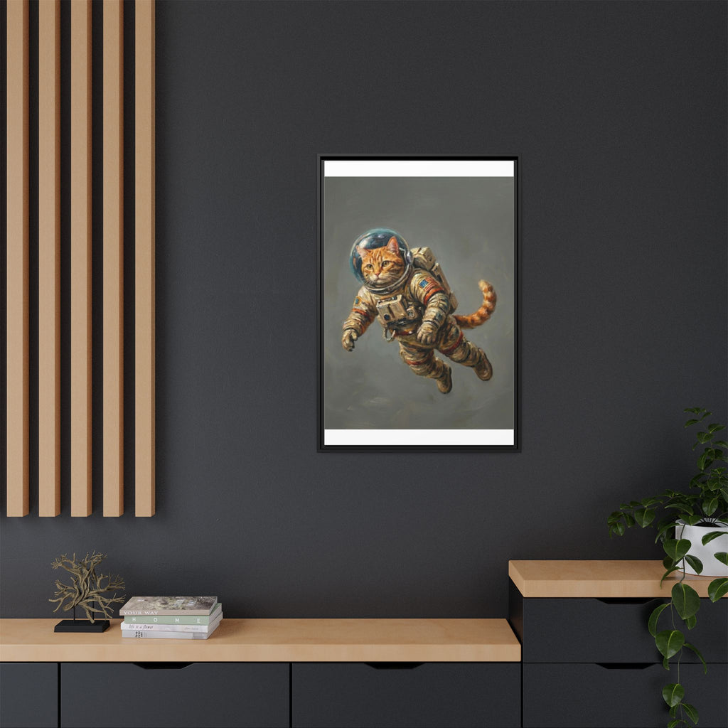 Astronaut Cat Matte Framed Canvas — Whimsical Space Cat Wall Art